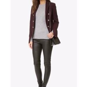Theory Jontia K Garnet Burgundy Ponte Open Front Military Blazer Jacket Size 2